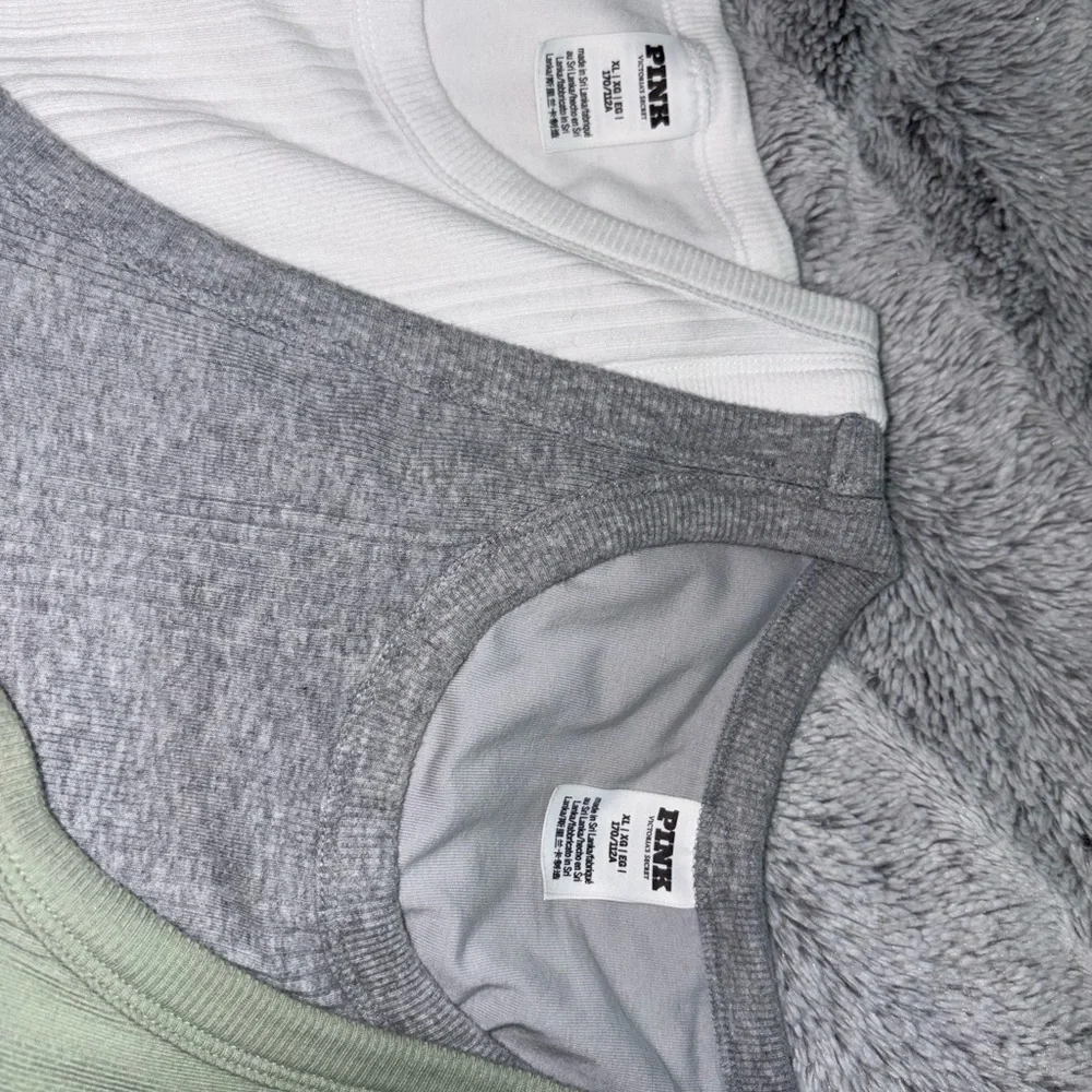 PINK Victoria's Secret Ribbed Tank Trio in White, Gray & Sage - Picture 3 of 3